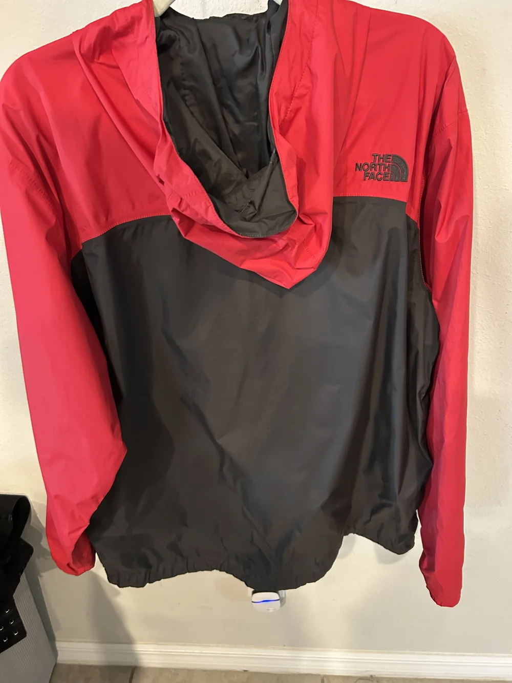 The North Face Red and Black Hooded Windbreaker Jacket